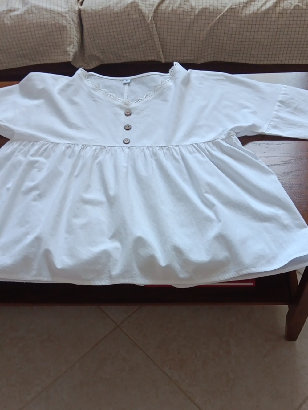 Peasant Top with Button Front and Lace Trim.Babby Doll.Size Small
